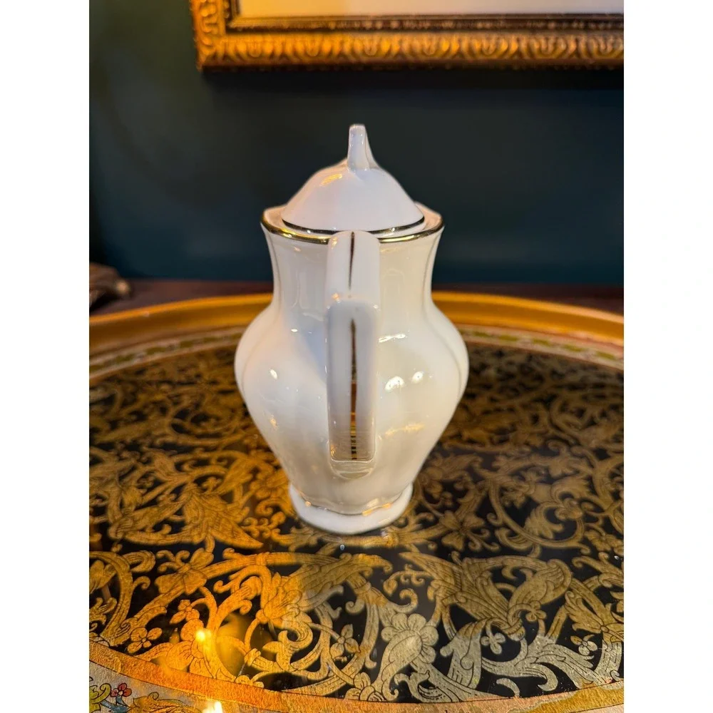 Vintage Europa Porcelain‎ Teapot: White with Gold Trim, Made in Poland